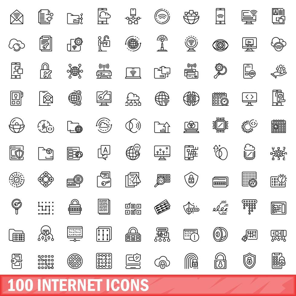 100 iconos de internet establecidos, estilo de esquema vector