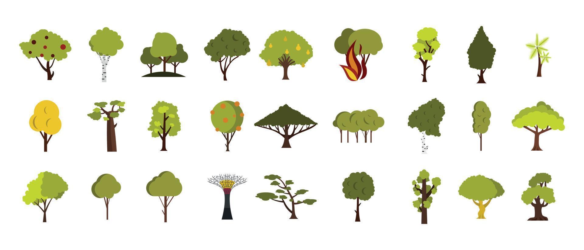 conjunto de iconos de árbol, estilo plano vector