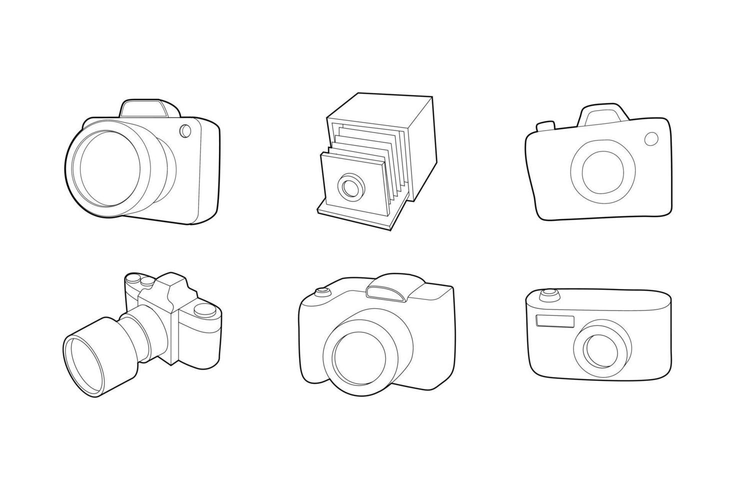 conjunto de iconos de cámara fotográfica, estilo de esquema vector
