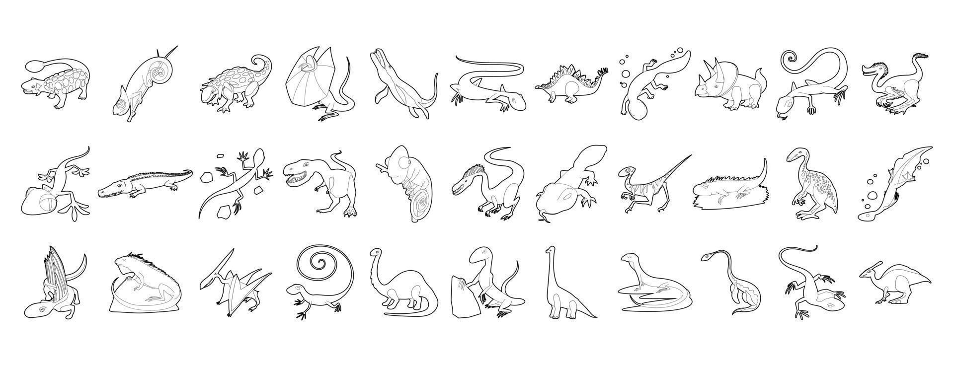 Reptile icon set, outline style vector