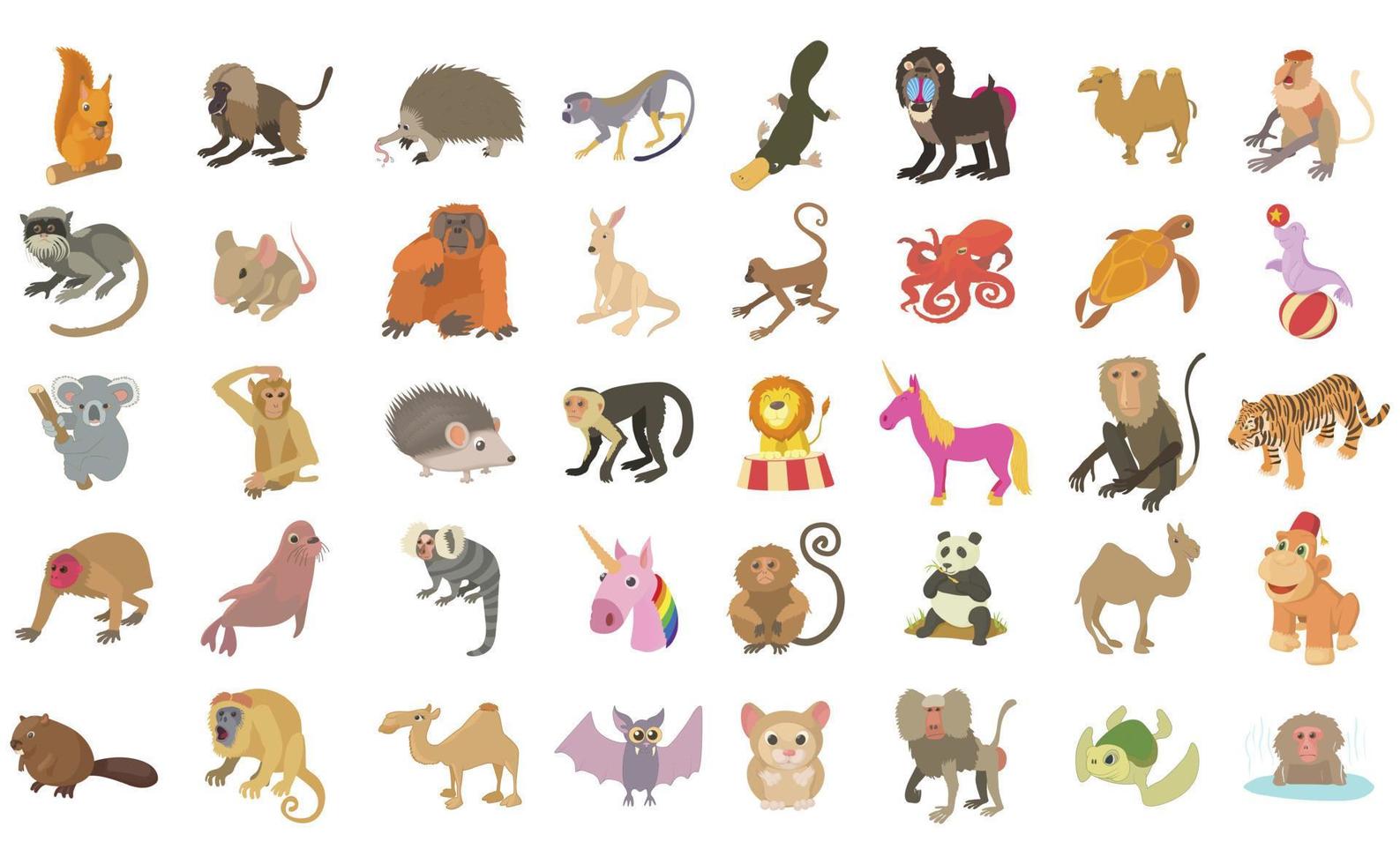 Animals icon set, cartoon style vector