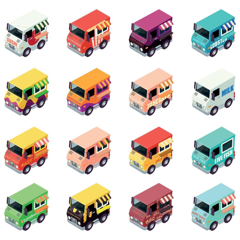 Food delivery icons set, isometric style vector