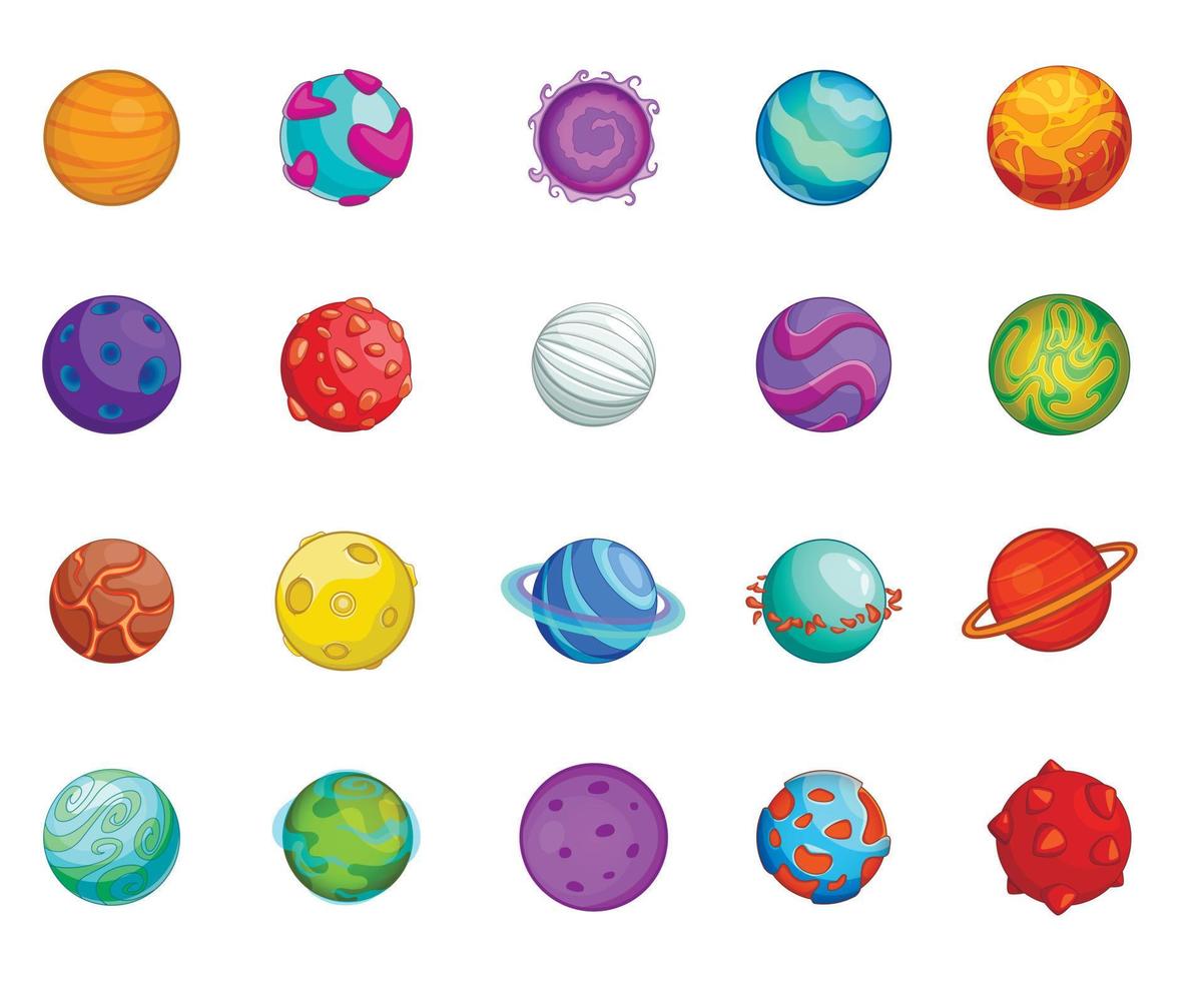 Planet icon set, cartoon style vector