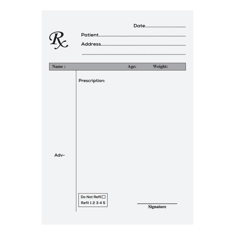 formulario de prescripción rx en blanco aislado sobre fondo blanco vector