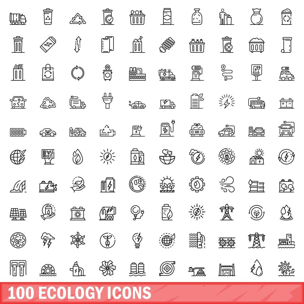 100 ecology icons set, outline style vector
