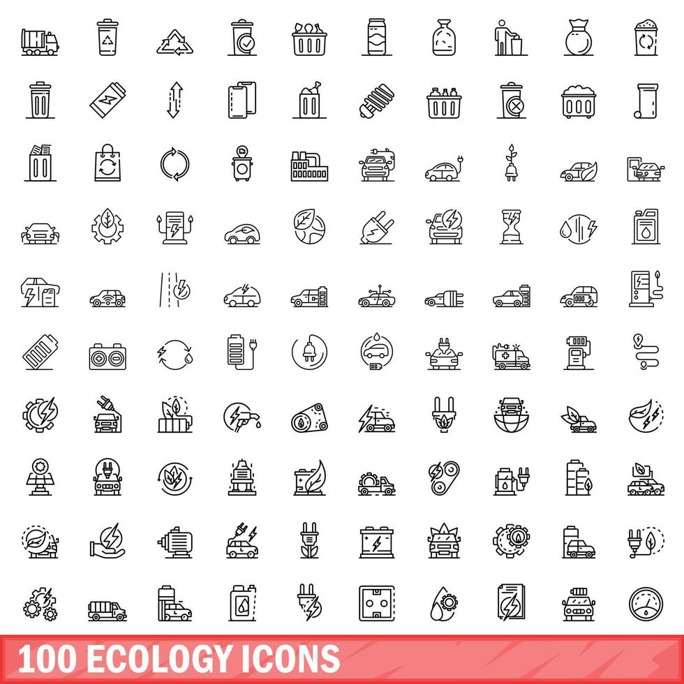 100 ecology icons set, outline style vector