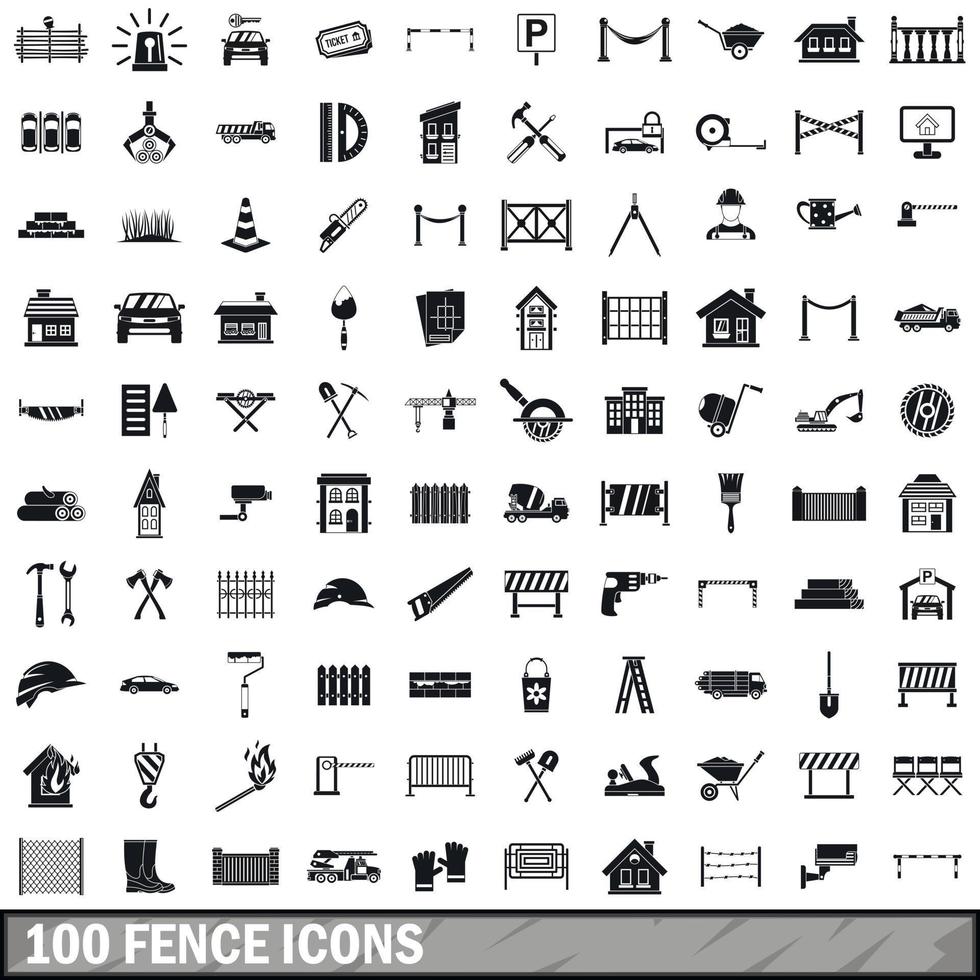 100 fence icons set, simple style vector