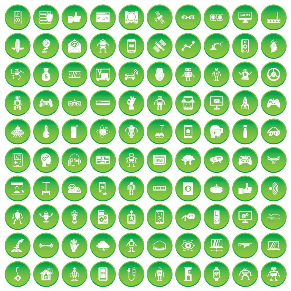 100 robot icons set green circle vector