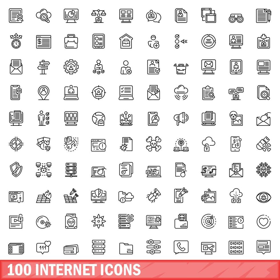 100 iconos de internet establecidos, estilo de esquema vector