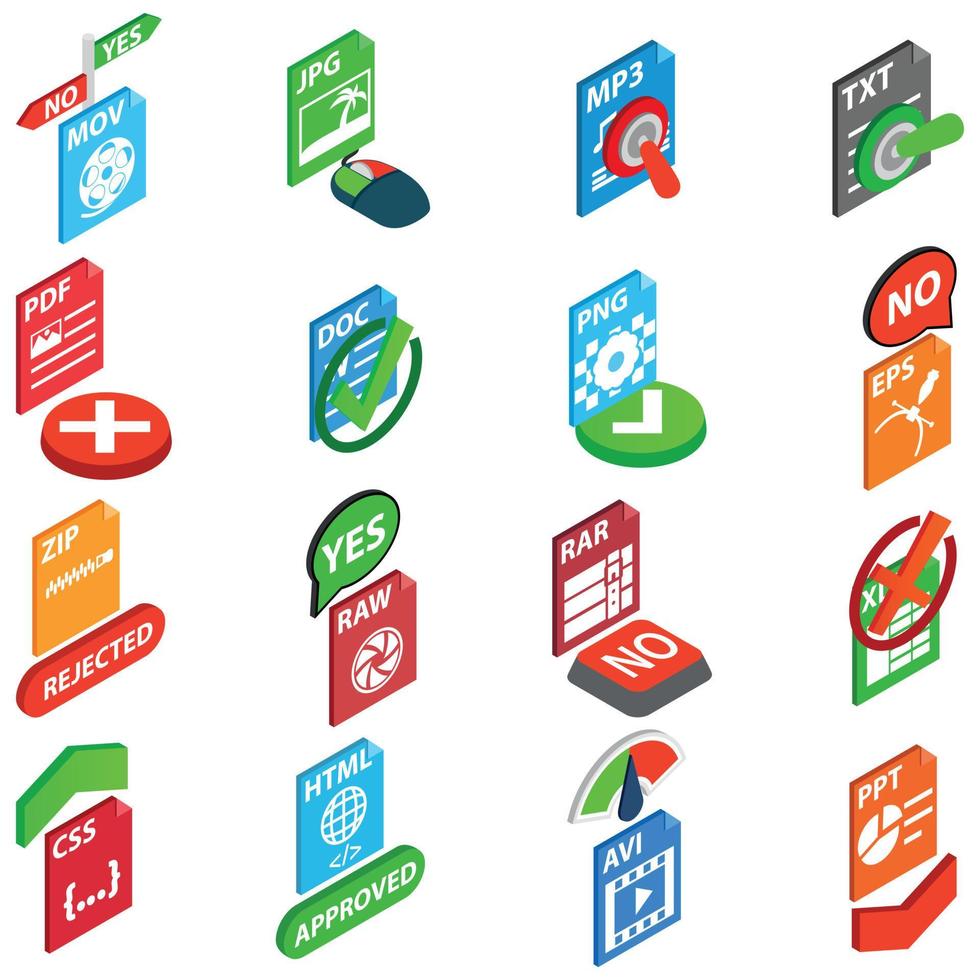 Confirm icons set, isometric style vector