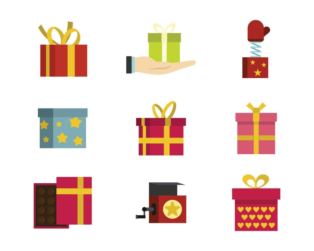 conjunto de iconos de caja de regalo, estilo plano vector