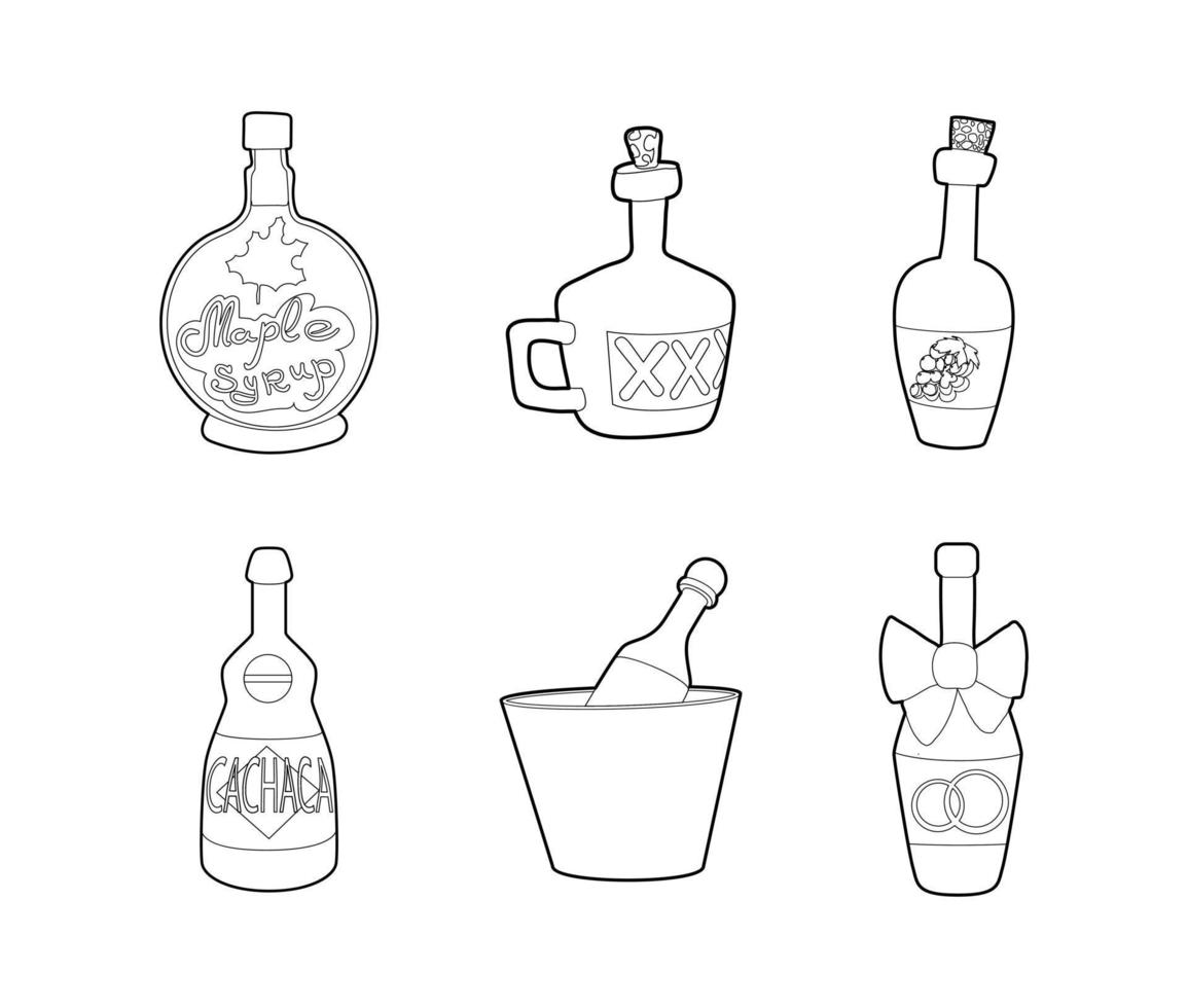 conjunto de iconos de botella de alcohol, estilo de esquema vector