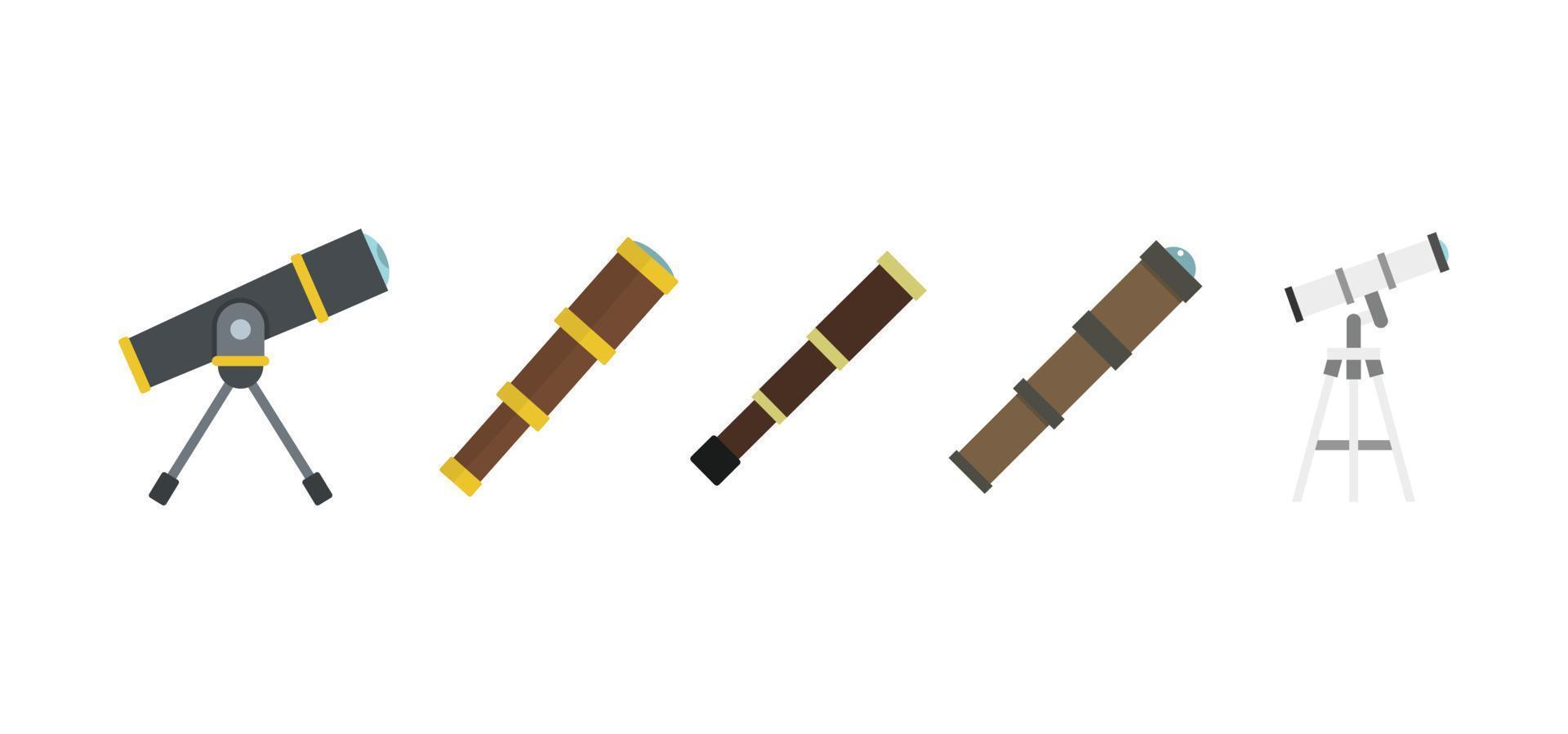 Spyglass icon set, flat style vector