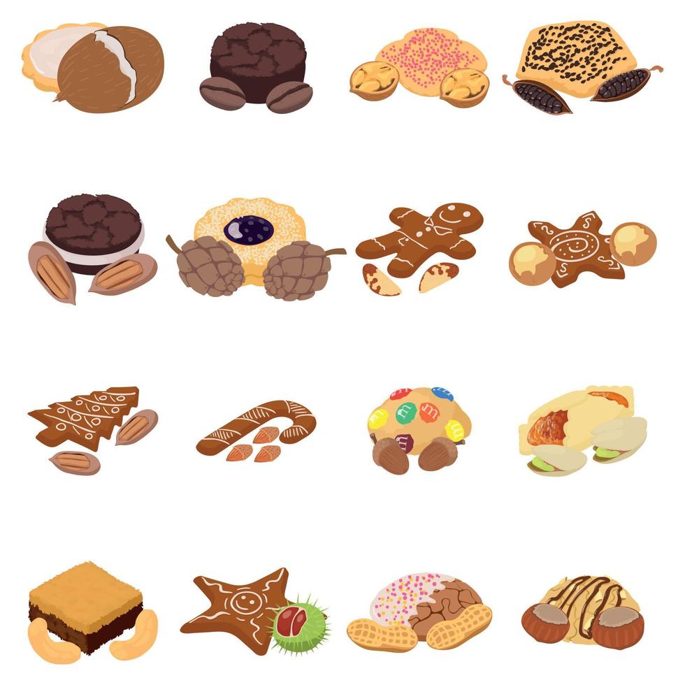 Nut cookie icons set, isometric style vector