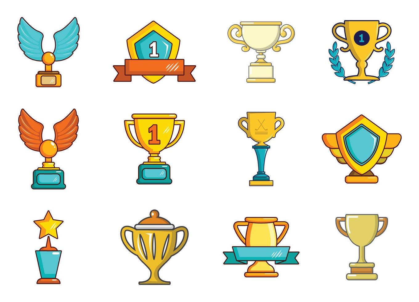 Gold cup icon set, cartoon style vector