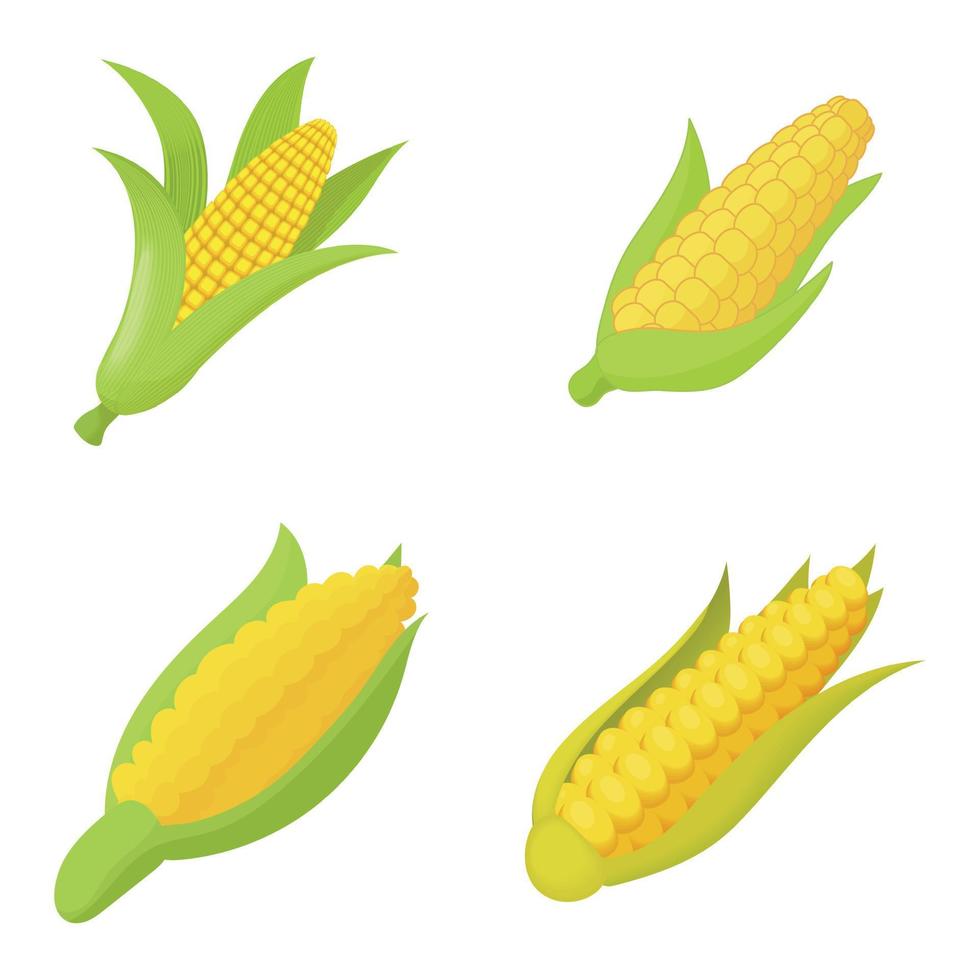 conjunto de iconos de maíz, estilo de dibujos animados vector