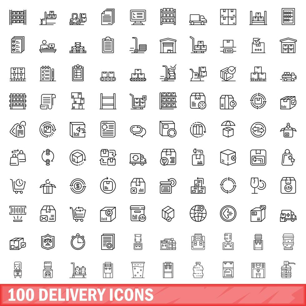 100 delivery icons set, outline style vector