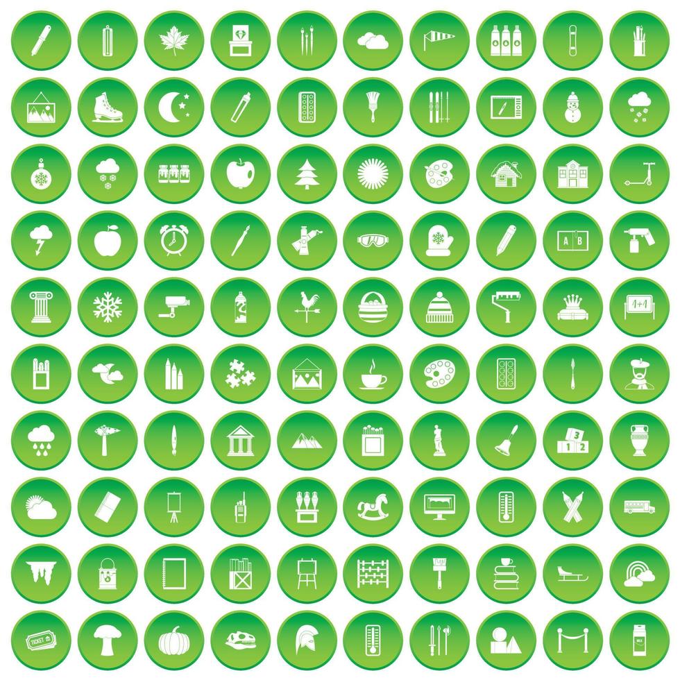100 drawing icons set green circle vector