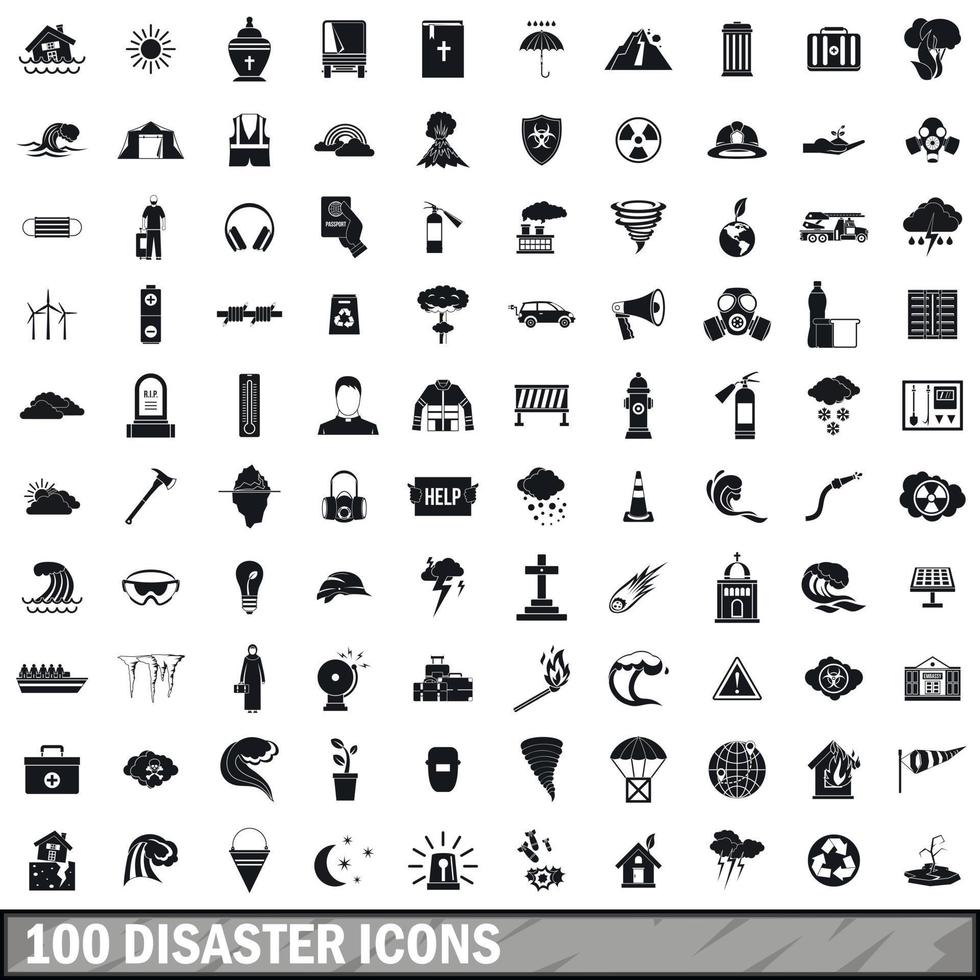 100 disaster icons set, simple style vector