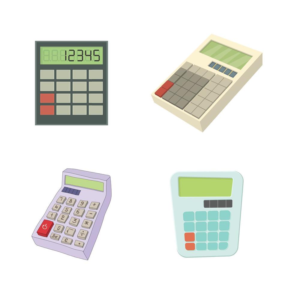 Calculator icon set, cartoon style vector