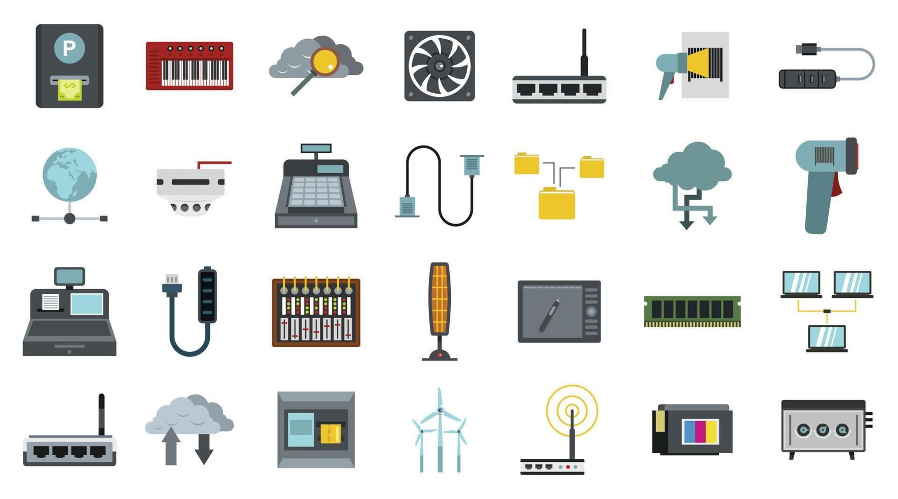 conjunto de iconos de dispositivos eléctricos, estilo plano vector