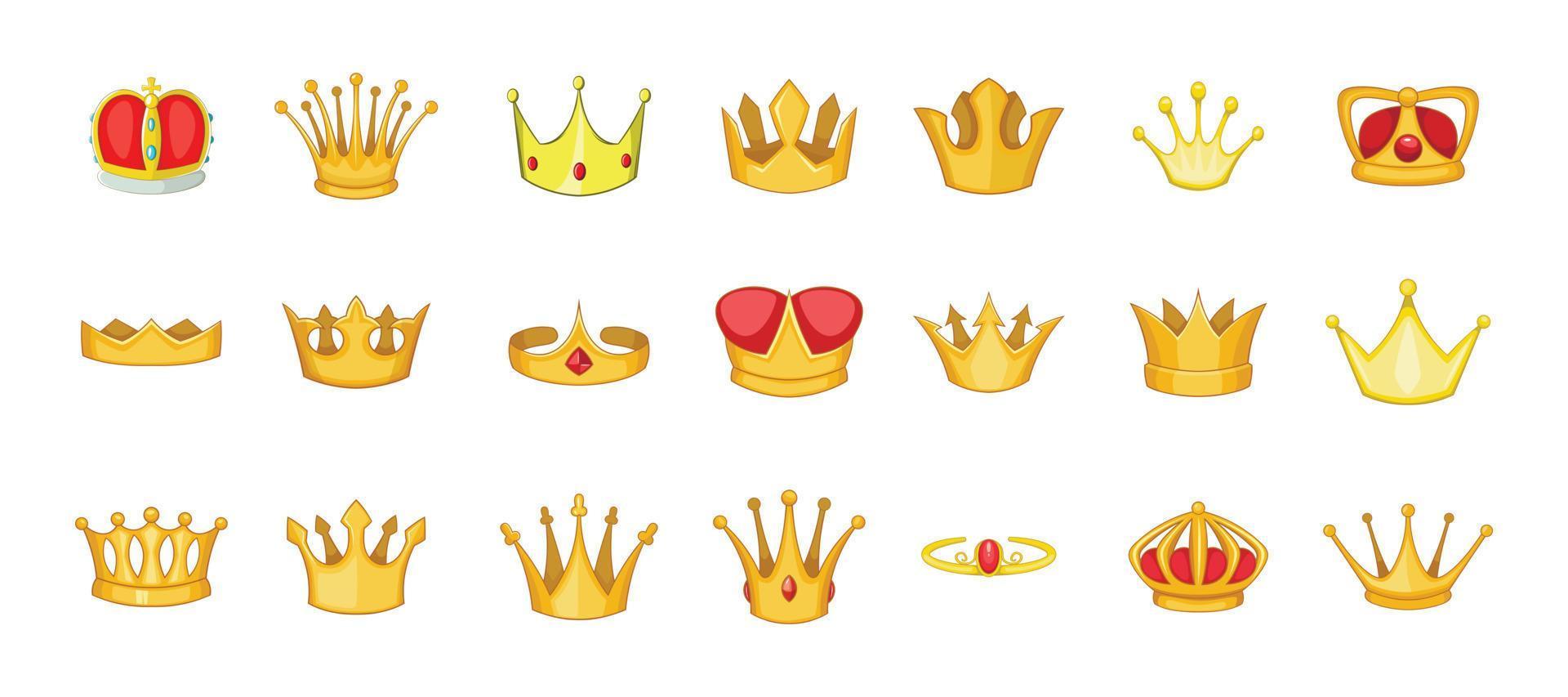 Crown icon set, cartoon style vector