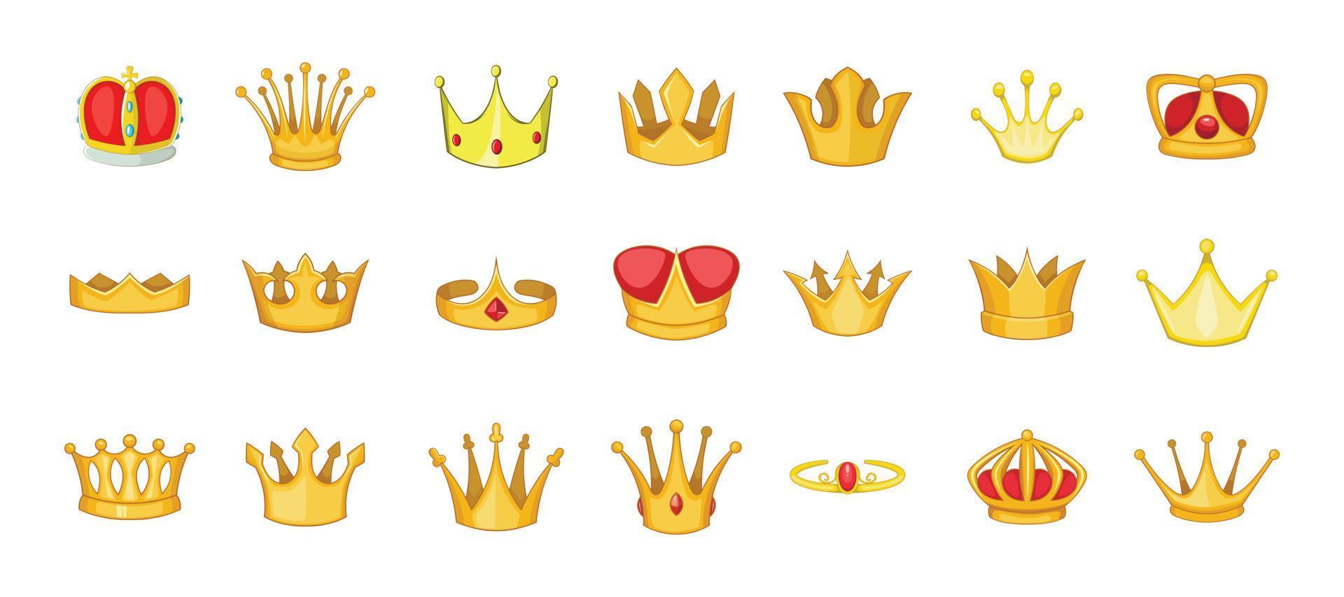 Crown icon set, cartoon style vector