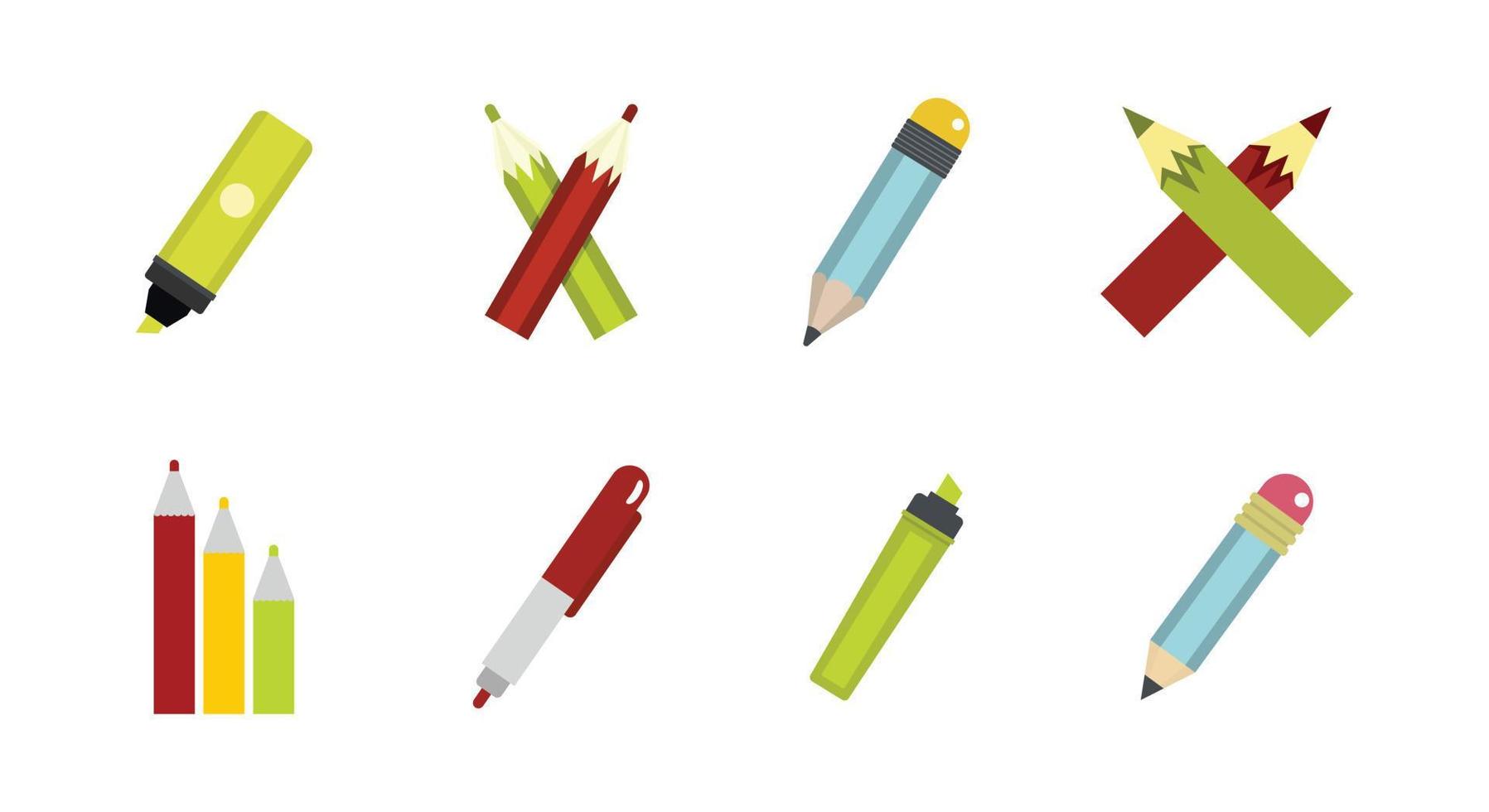 Pen icon set, flat style vector