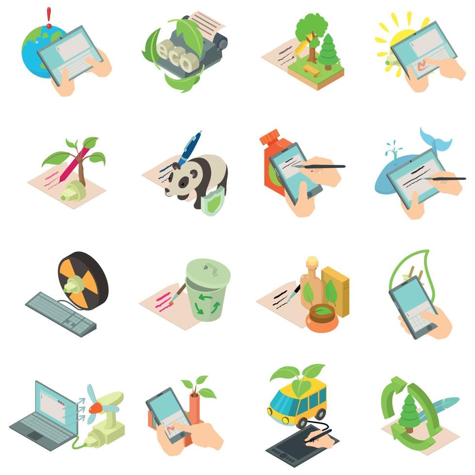 Eco info icons set, isometric style vector