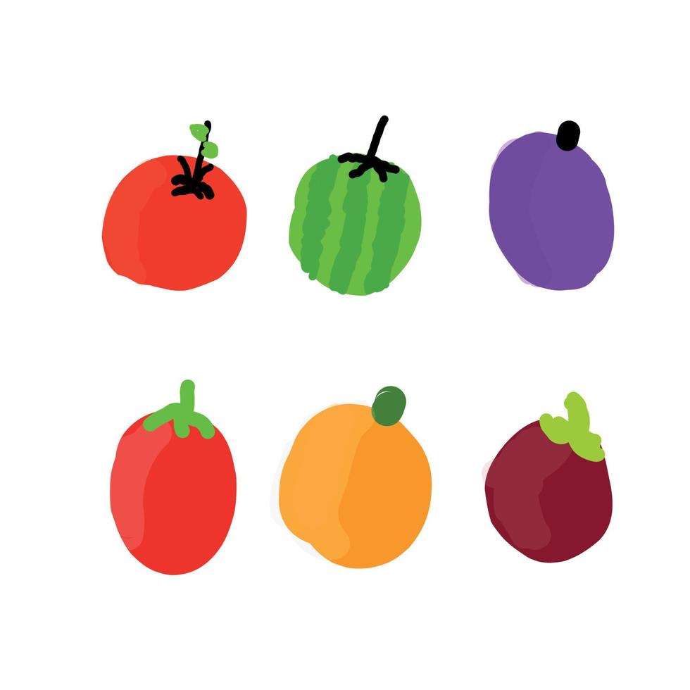 set of kid drawing fruit with cartoon and funny style vector