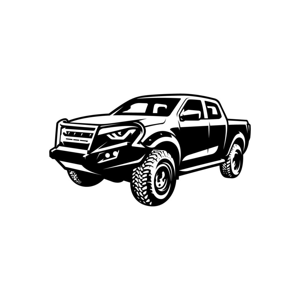 off road pick up truck ilustración vector monocromo