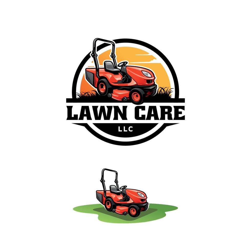 turf and lawn mower illustration logo vector