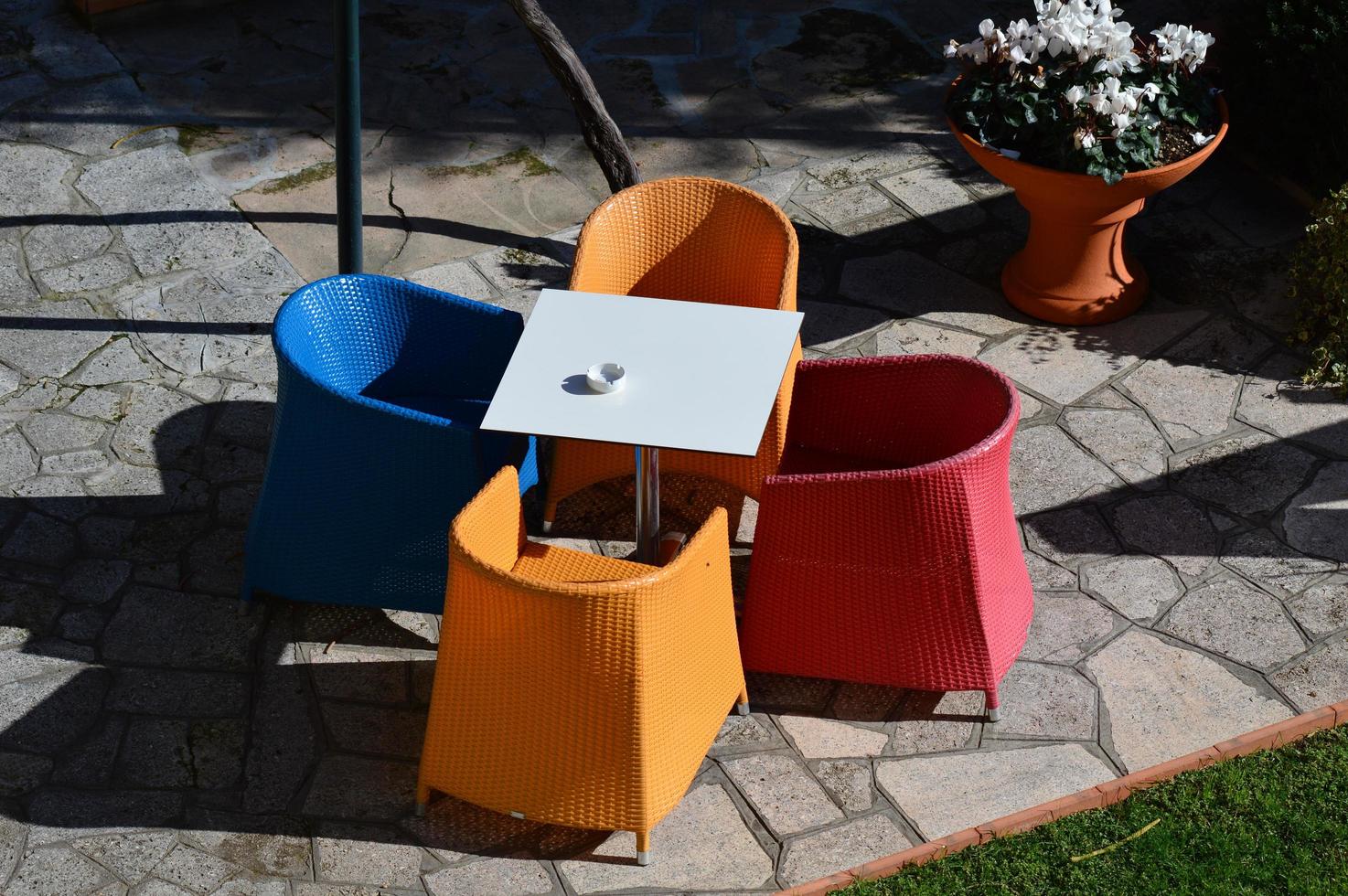 Colorful garden chairs photo