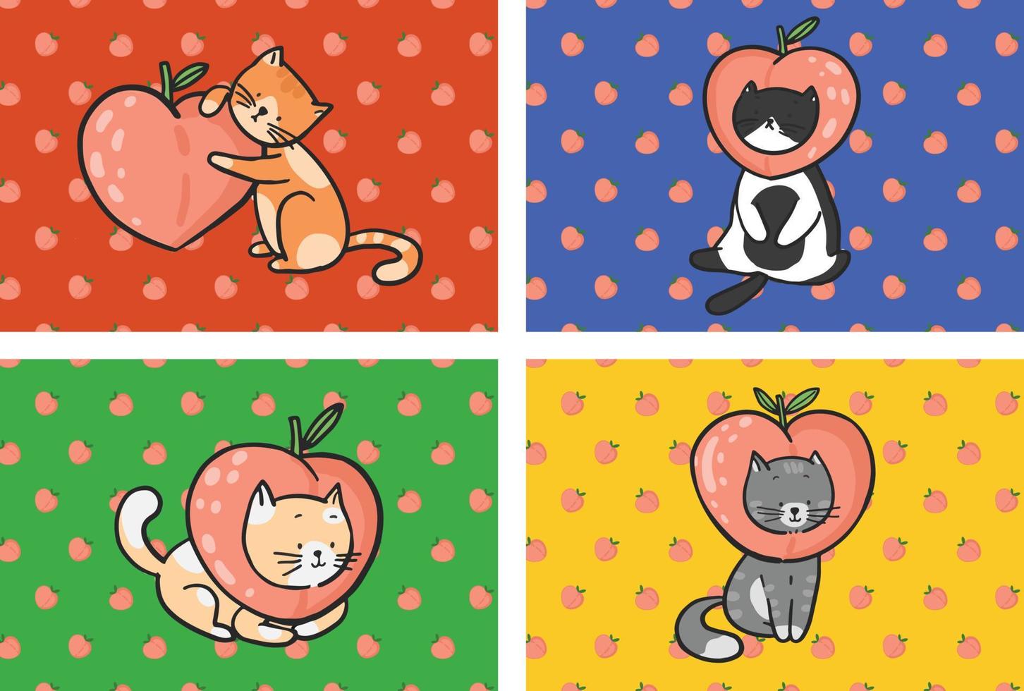cute cats character postcard design template with peach seamless background vector