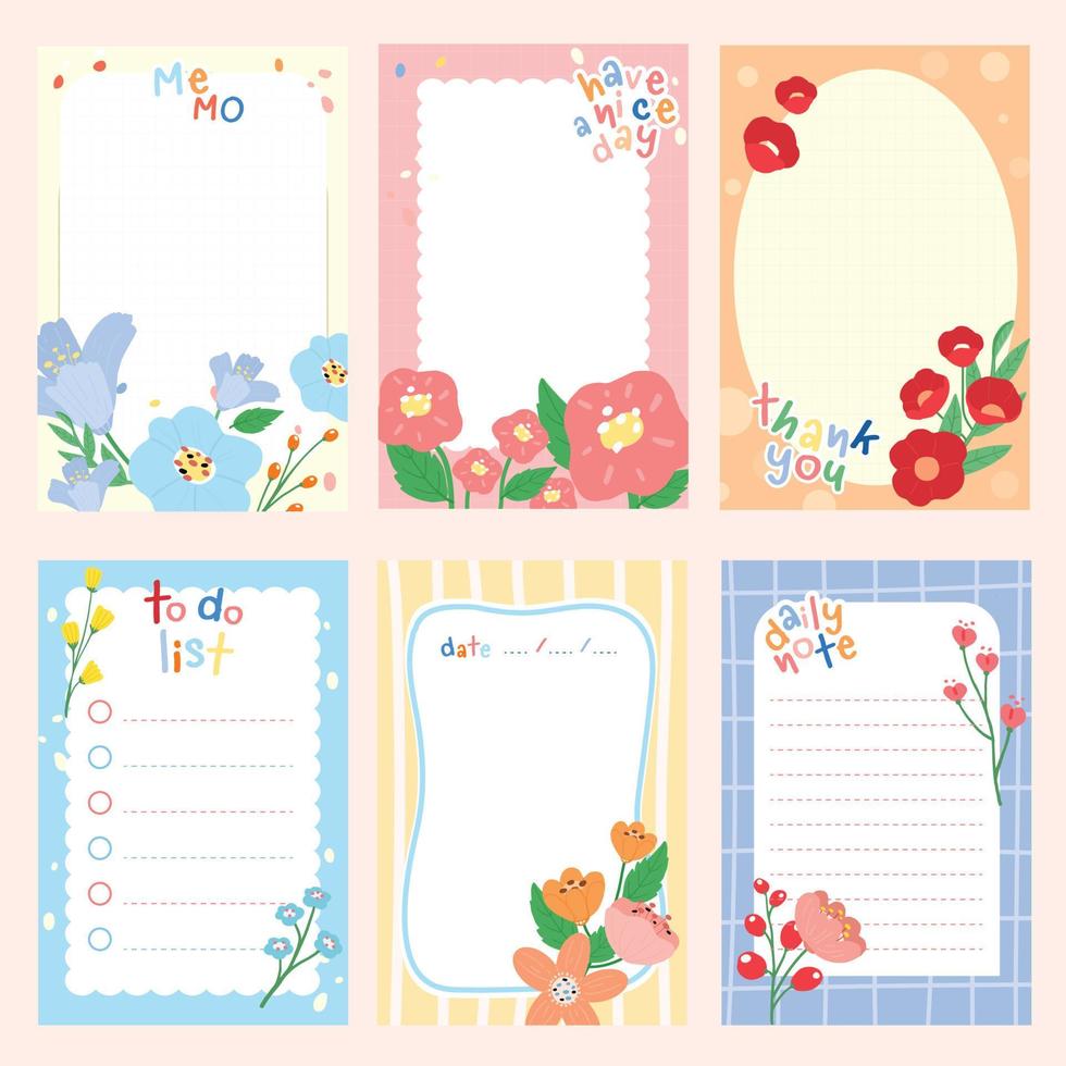 cute flowers scrapbook and note paper template vector desig