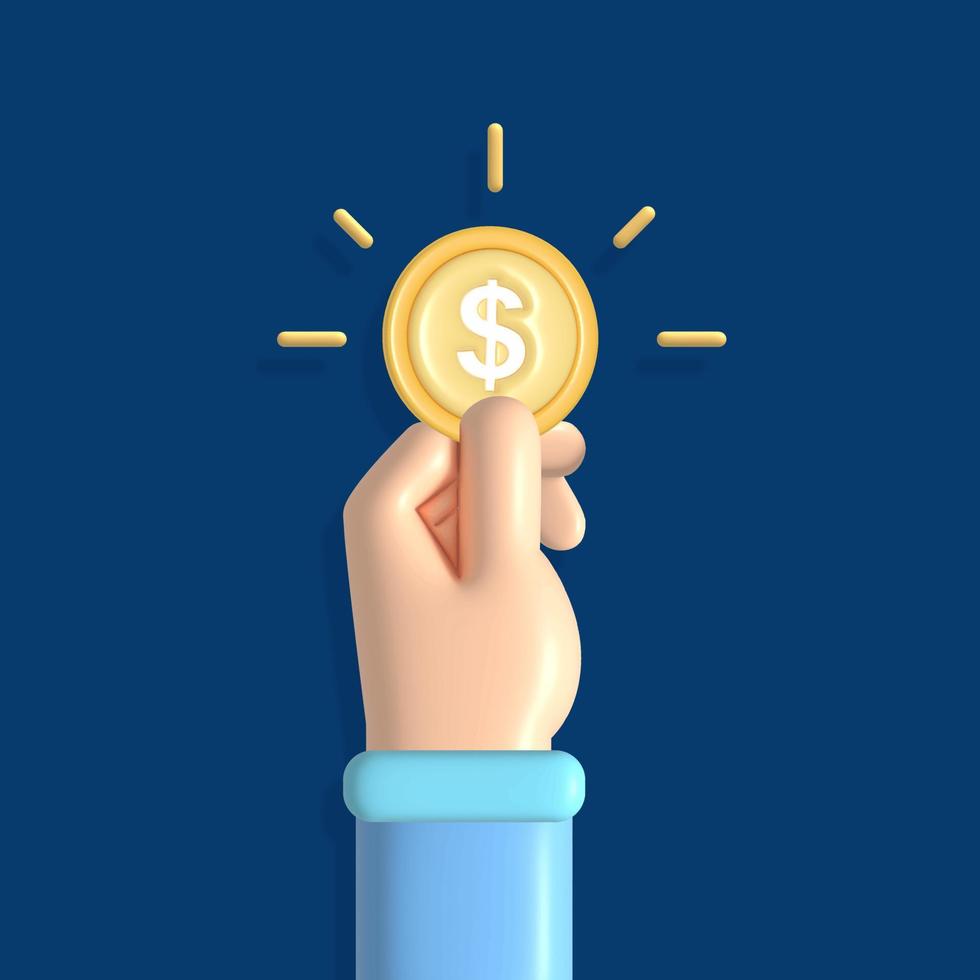 3D finance concept with hand holding money coin  vector icon