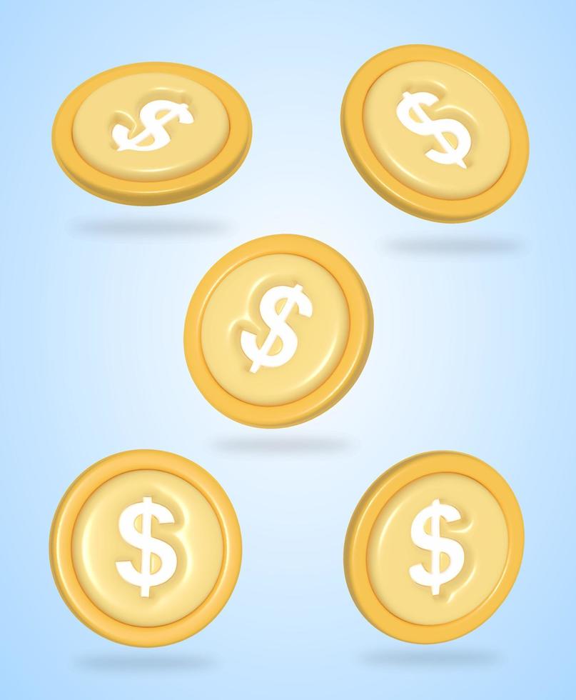 I3D money coin vector icon set