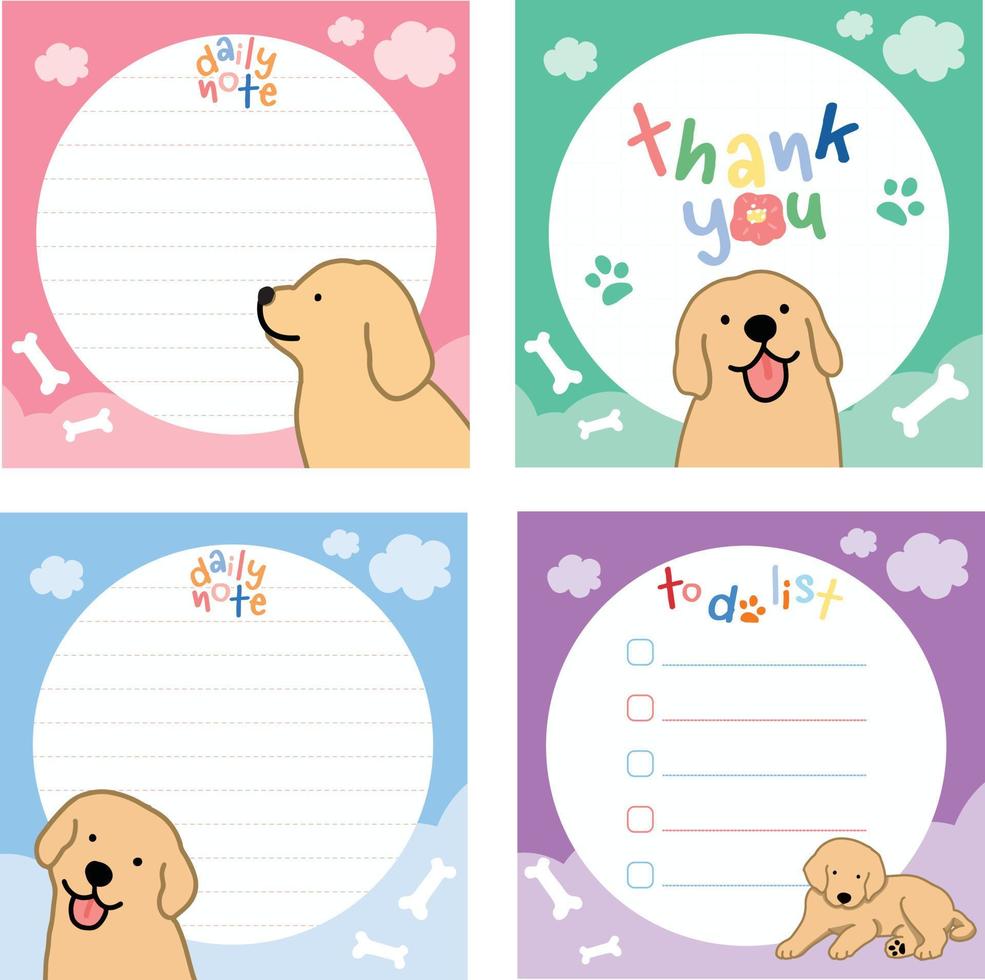 lindo abrador retriever perro álbum de recortes y plantilla de papel de nota diseño vectorial vector