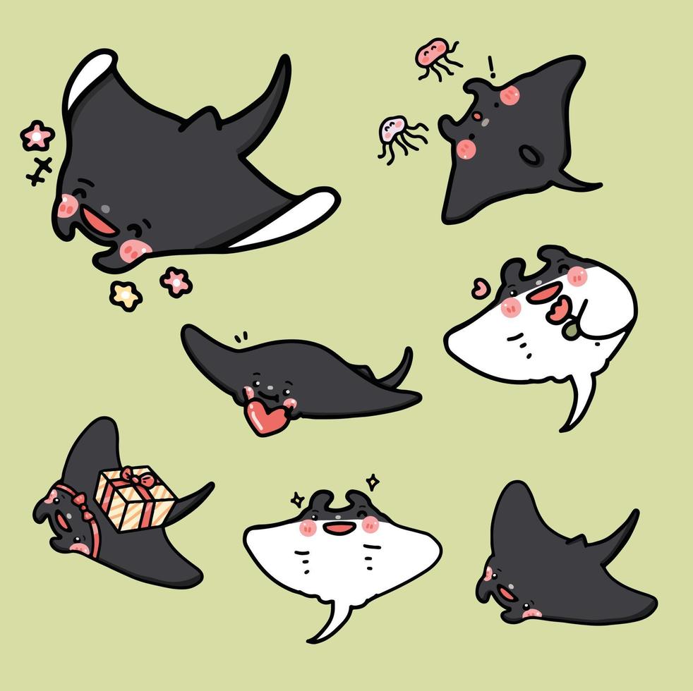 manta ray cartoon character vector set