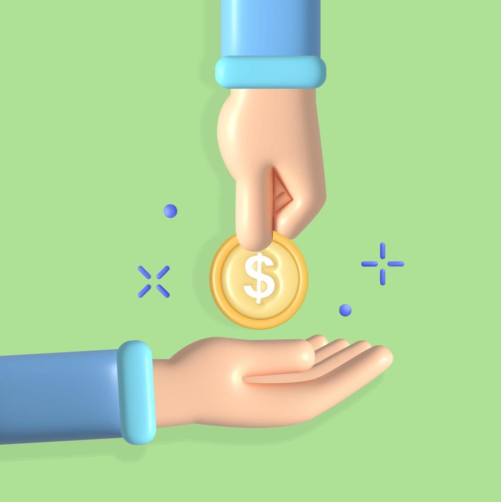 3D finance concept with hand holding money coin vector icon