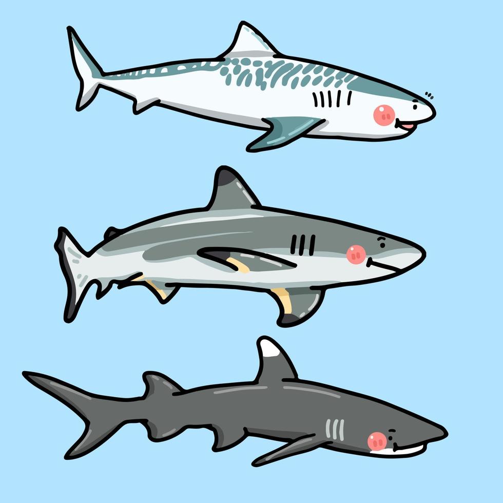 shark cartoon character illustration vector set