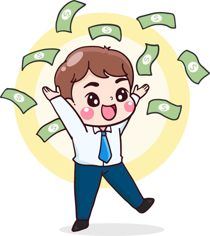 cartoon character businessman with banknote dollar financial concept vector