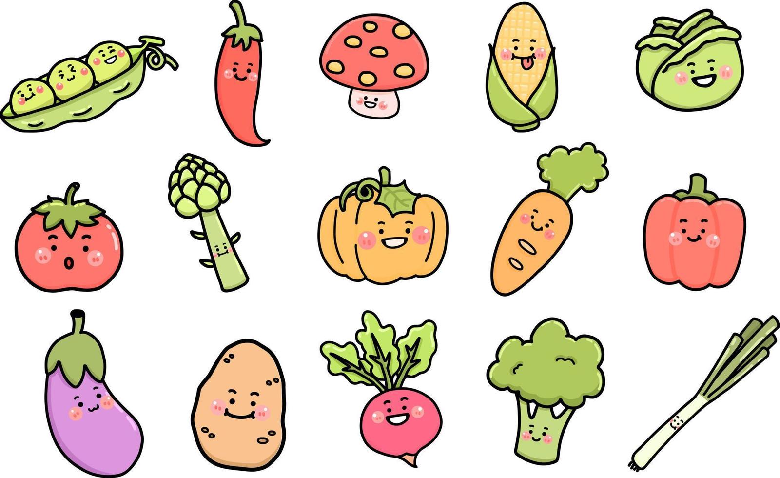 establecer personaje de dibujos animados vegetales, diseño de vector de ilustración plana