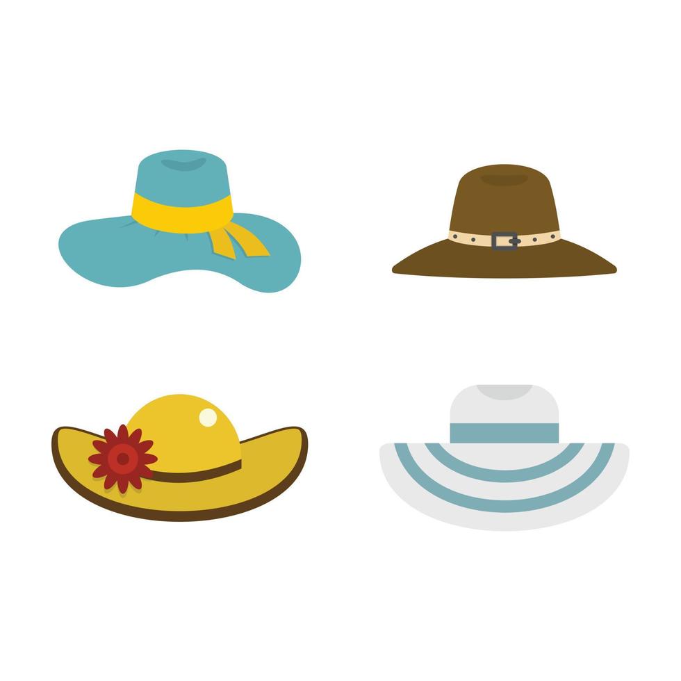 Woman hat icon set, flat style vector