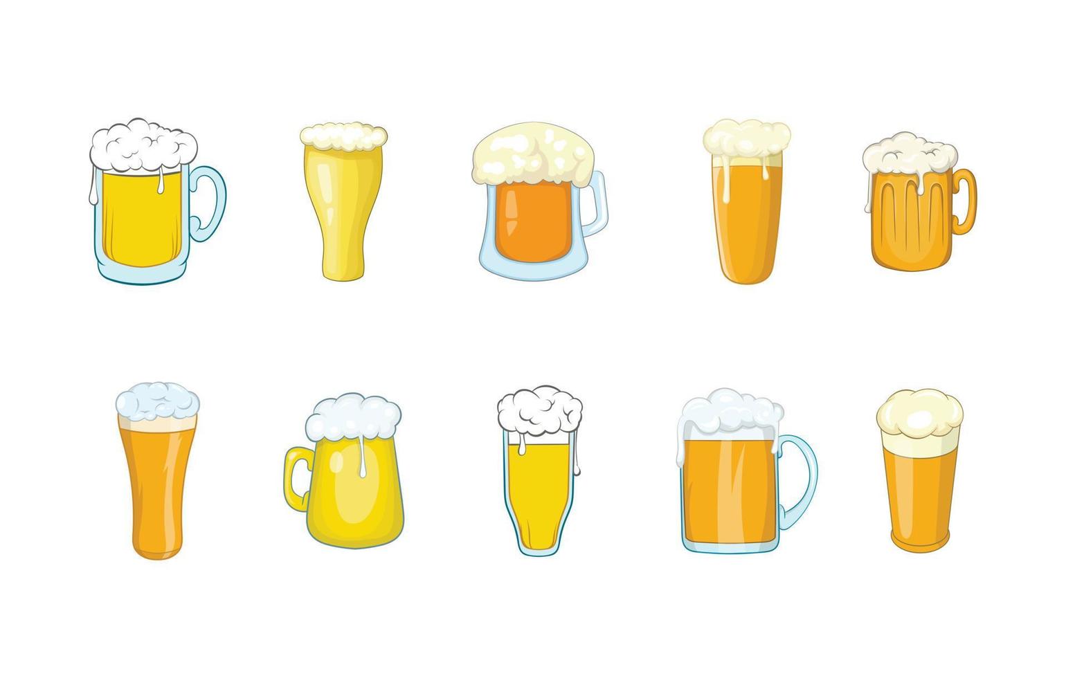 Beer glass icon set, cartoon style vector