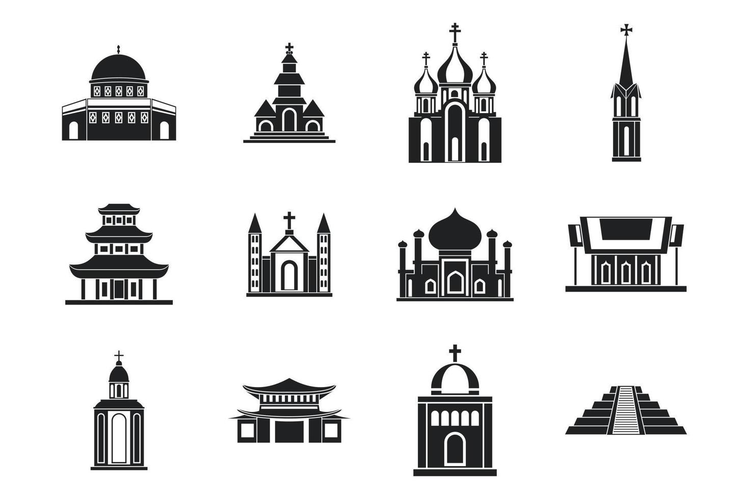 conjunto de iconos de templo, estilo simple vector