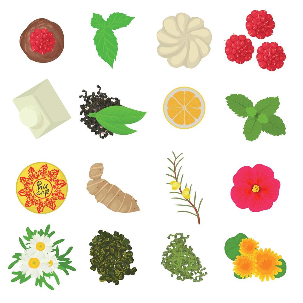 Herbal seasoning icons set, cartoon style vector