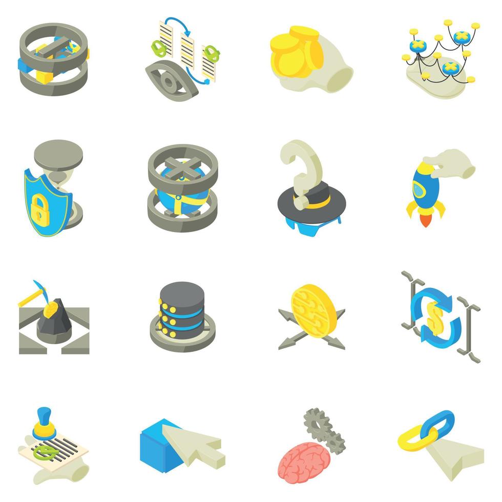 Data recovery icons set, isometric style vector