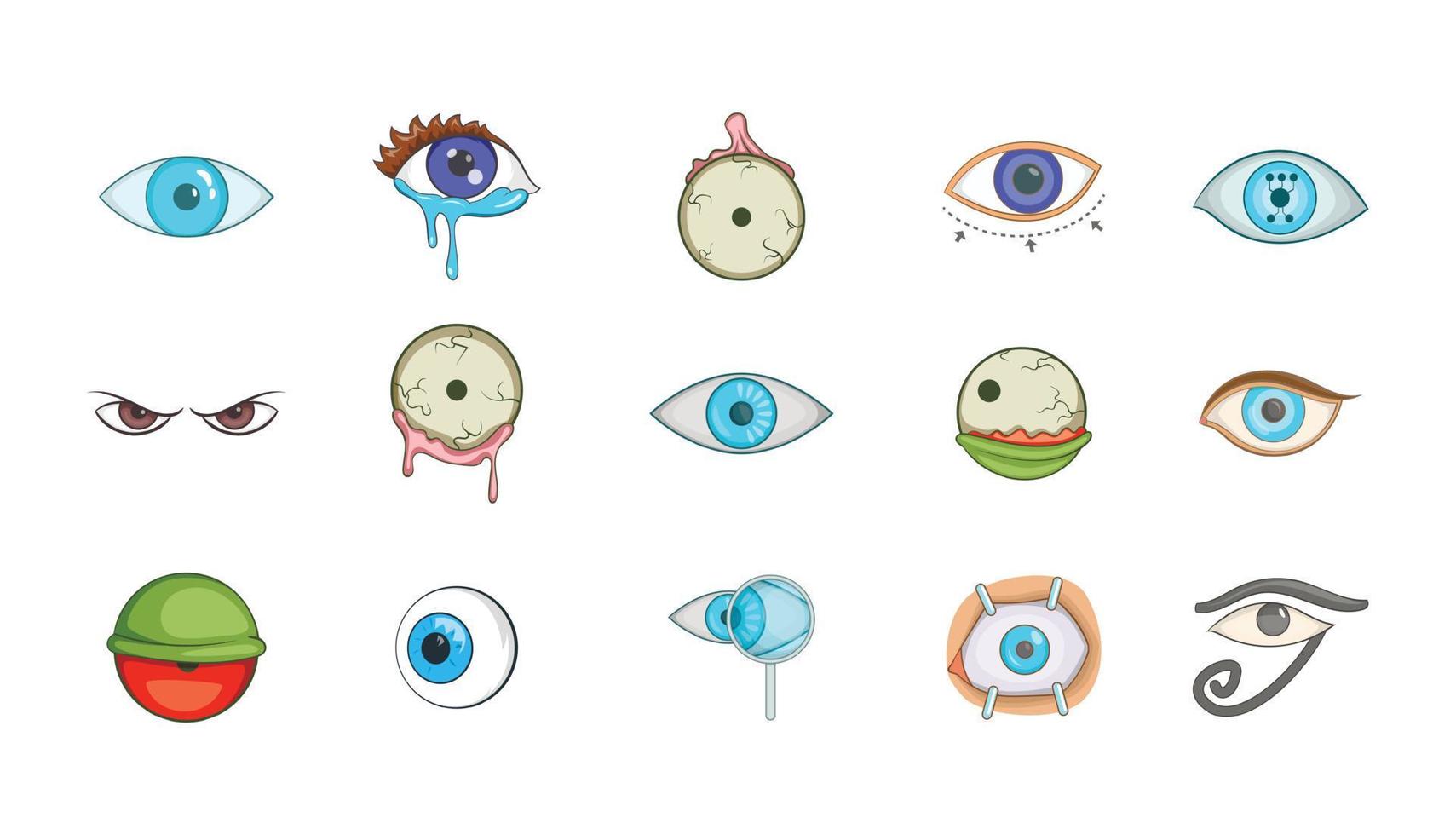 Eyes icon set, cartoon style vector