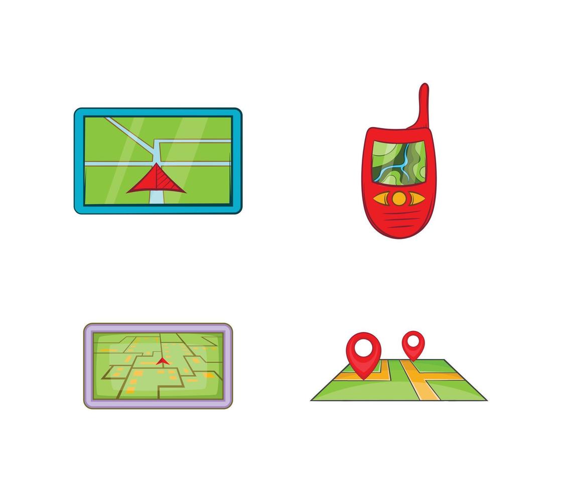 conjunto de iconos gps, estilo de dibujos animados vector